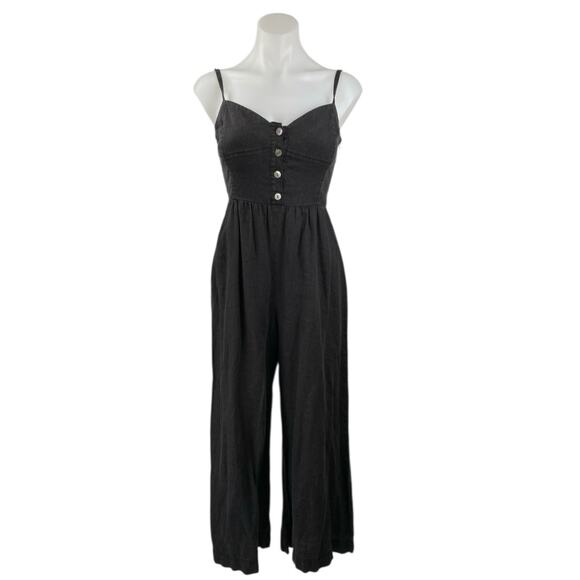 Madewell 100% Linen Black Sleeveless Cami Camisole Wide Leg Romper Jumpsuit Sz 0 - Picture 1 of 5